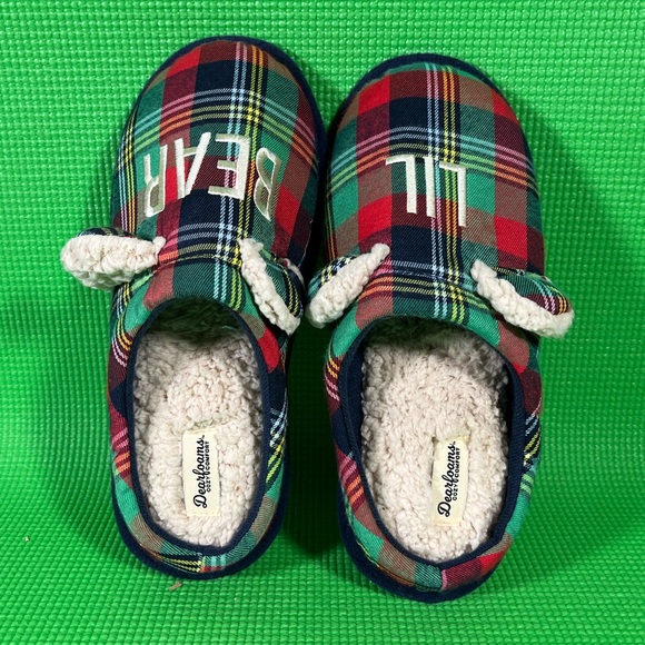 Dearfoams Red/Green/Navy Plaid Slip-On Slippers W's 9-10/M's 7-8 - Picture 2 of 6